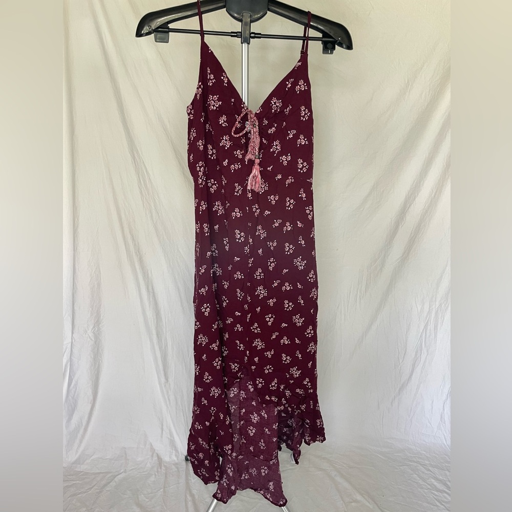 Xhilaration red floral hi lo midaxi dress with tie front size medium